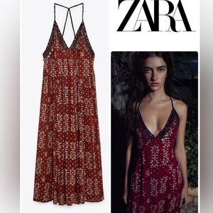 NWT Zara printed coin metallic boho dress Small